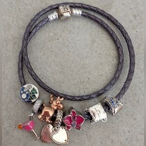 Double Wrap Purple Pandora Charm Bracelet